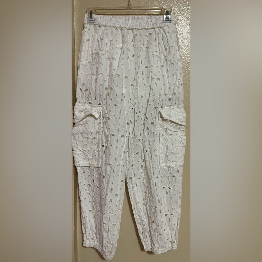 Zara White Eyelet Cargo Pants